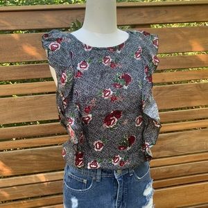 LUCKY BRAND FLORAL SLEEVELESS w RUFFLE DETAUK